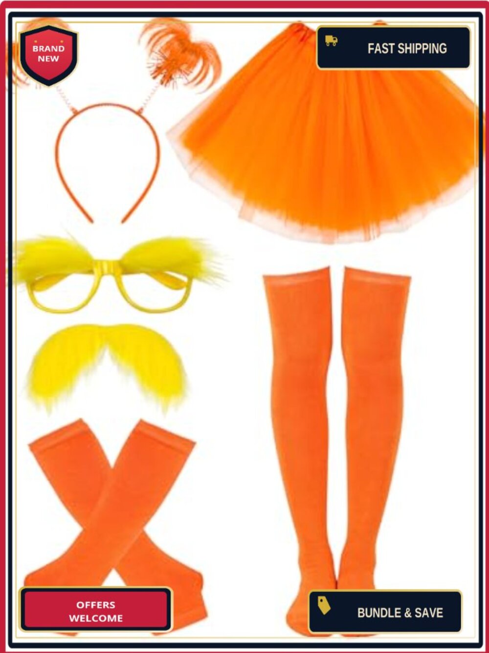 6pc Orange Tutu Costume Set Furry Character Halloween Cosplay Accessories for